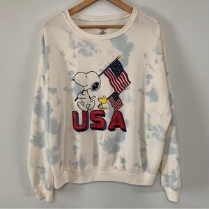 Peanuts Snoopy Tie Dye USA 4th of July Soft Crew Neck Sweater Size 2XL Oversized